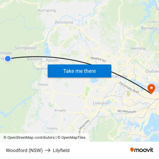 Woodford (NSW) to Lilyfield map