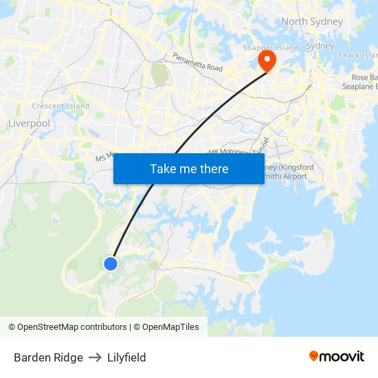 Barden Ridge to Lilyfield map