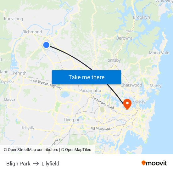 Bligh Park to Lilyfield map