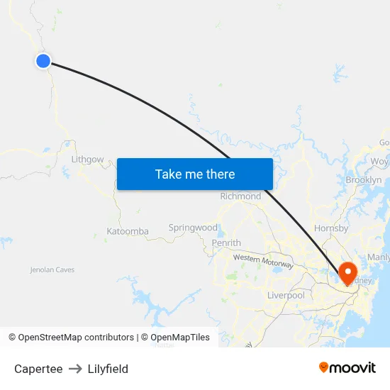 Capertee to Lilyfield map