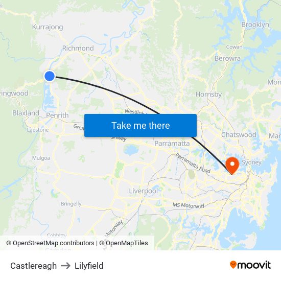 Castlereagh to Lilyfield map