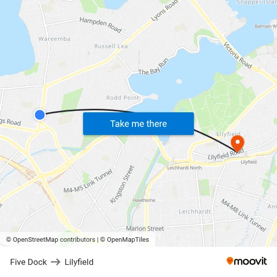Five Dock to Lilyfield map