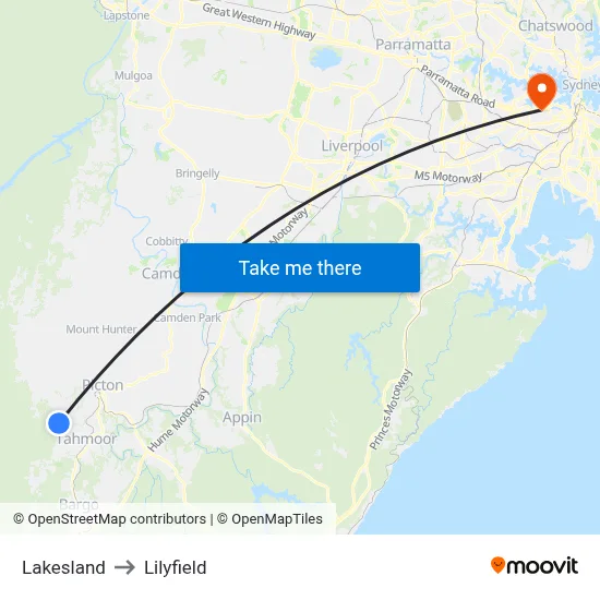 Lakesland to Lilyfield map