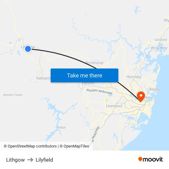 Lithgow to Lilyfield map