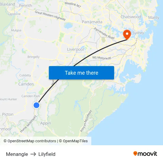 Menangle to Lilyfield map