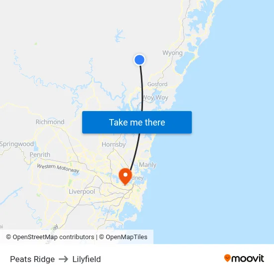 Peats Ridge to Lilyfield map