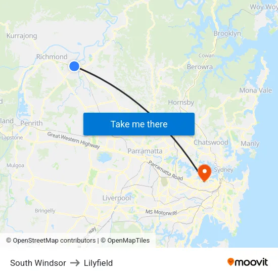 South Windsor to Lilyfield map