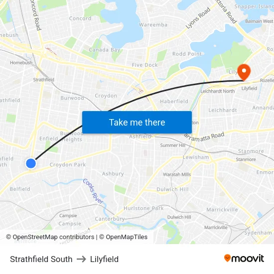 Strathfield South to Lilyfield map