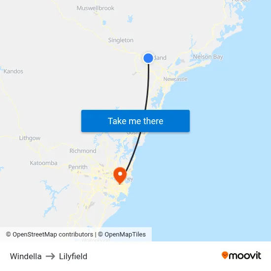 Windella to Lilyfield map