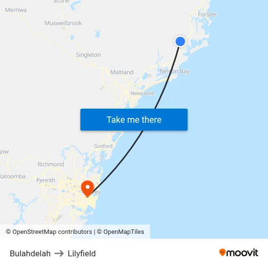 Bulahdelah to Lilyfield map
