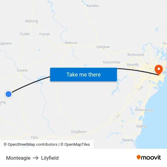 Monteagle to Lilyfield map