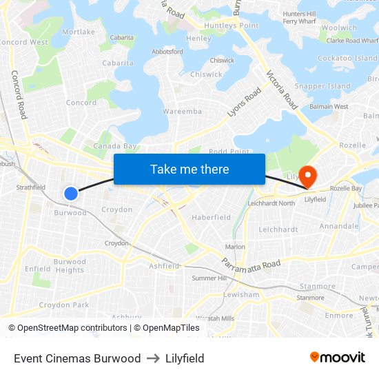 Event Cinemas Burwood to Lilyfield map