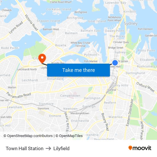 Town Hall Station to Lilyfield map