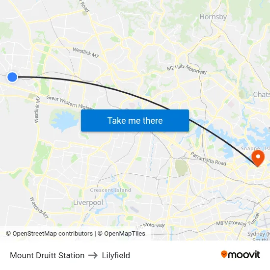 Mount Druitt Station to Lilyfield map