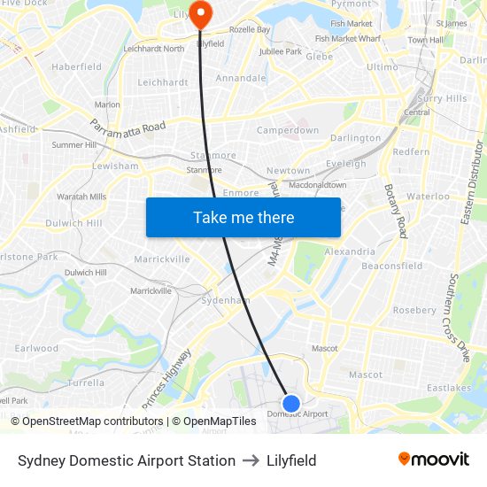 Sydney Domestic Airport Station to Lilyfield map