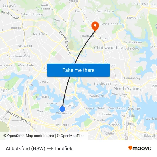 Abbotsford (NSW) to Lindfield map