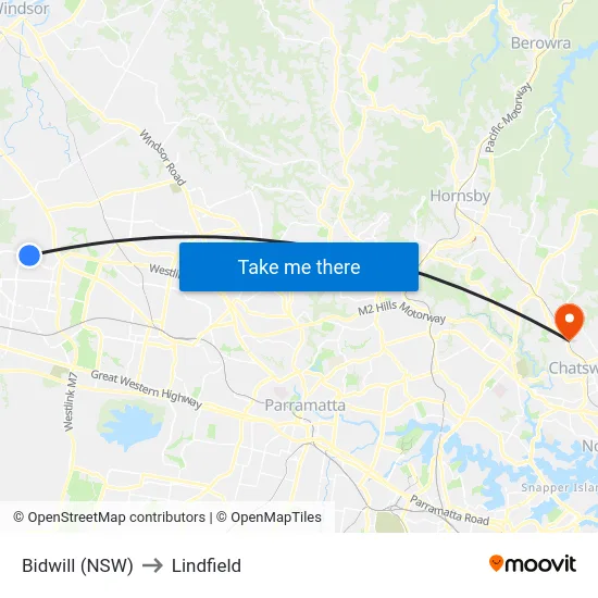 Bidwill (NSW) to Lindfield map