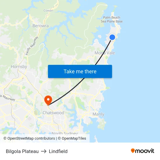 Bilgola Plateau to Lindfield map