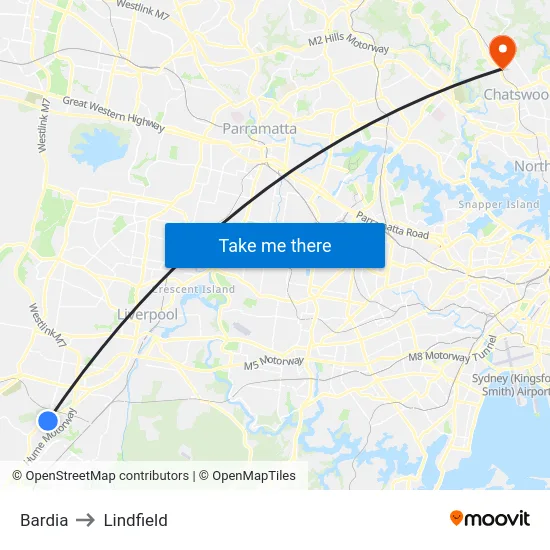 Bardia to Lindfield map