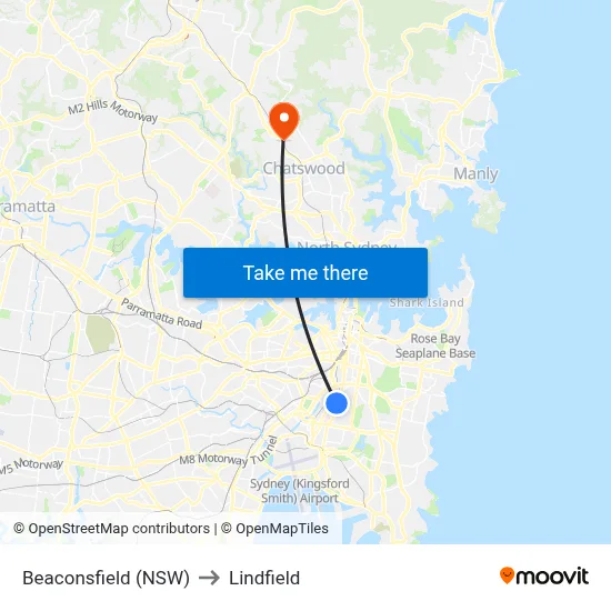 Beaconsfield (NSW) to Lindfield map