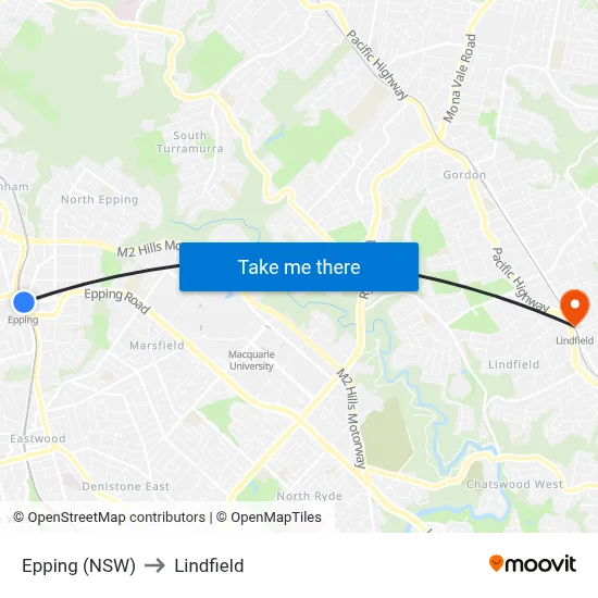 Epping (NSW) to Lindfield map