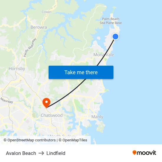 Avalon Beach to Lindfield map