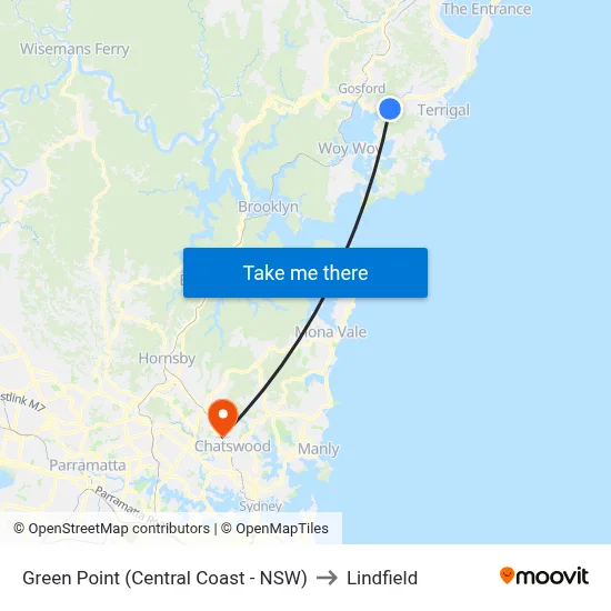 Green Point (Central Coast - NSW) to Lindfield map