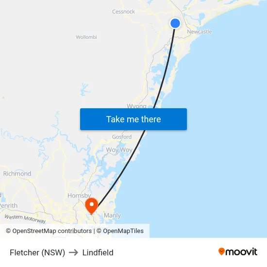 Fletcher (NSW) to Lindfield map