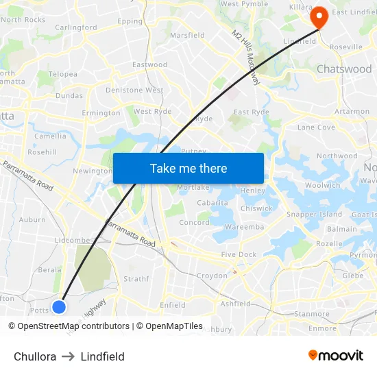 Chullora to Lindfield map