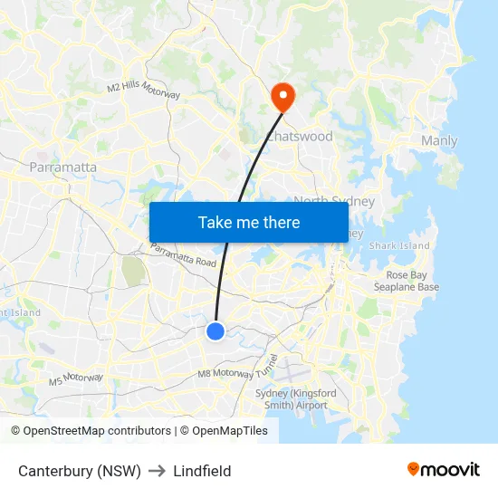 Canterbury (NSW) to Lindfield map