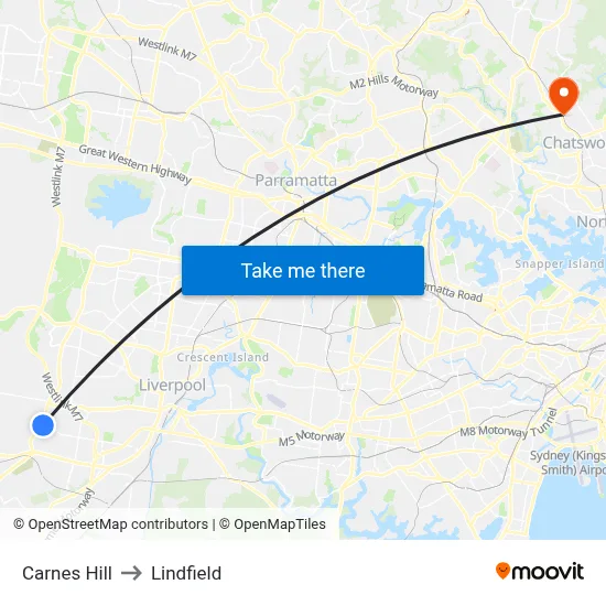 Carnes Hill to Lindfield map