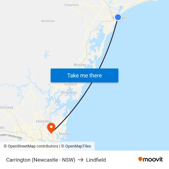 Carrington (Newcastle - NSW) to Lindfield map