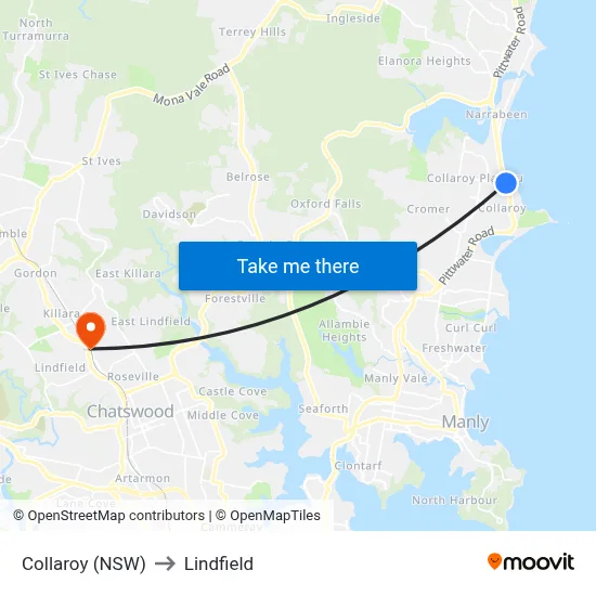 Collaroy (NSW) to Lindfield map