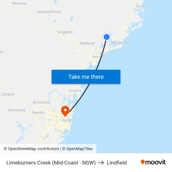 Limeburners Creek (Mid-Coast - NSW) to Lindfield map