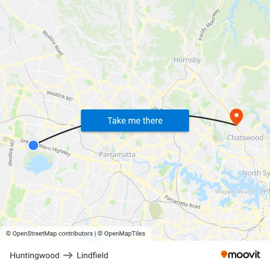 Huntingwood to Lindfield map