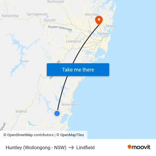 Huntley (Wollongong - NSW) to Lindfield map