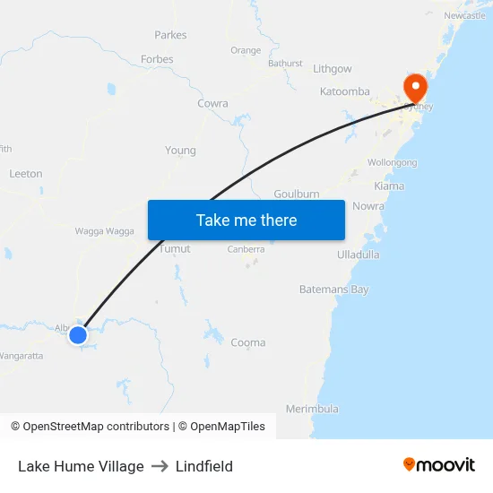 Lake Hume Village to Lindfield map