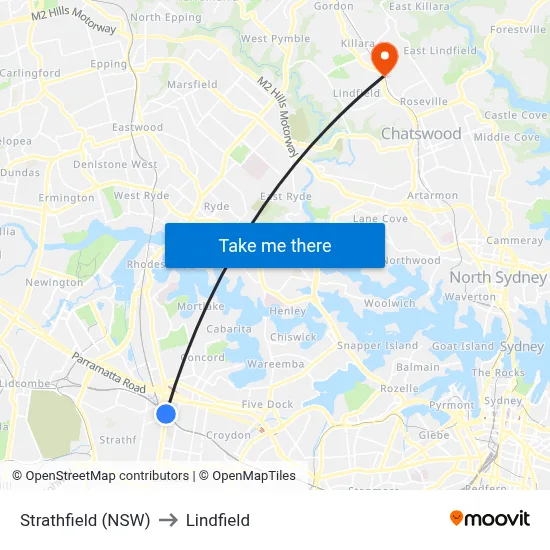 Strathfield (NSW) to Lindfield map