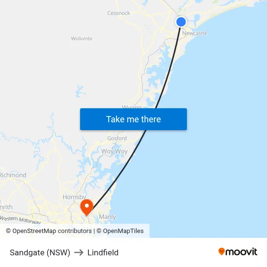 Sandgate (NSW) to Lindfield map