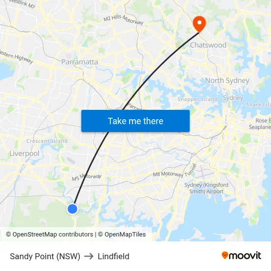 Sandy Point (NSW) to Lindfield map