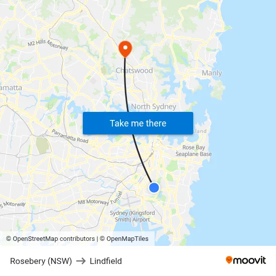 Rosebery (NSW) to Lindfield map