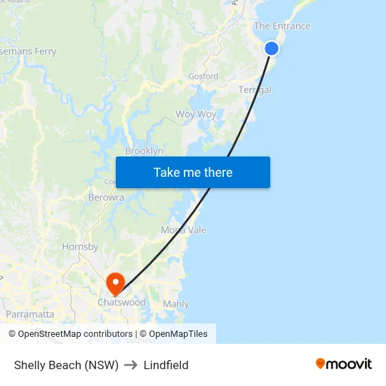 Shelly Beach (NSW) to Lindfield map