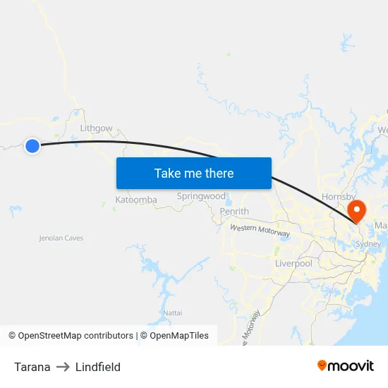 Tarana to Lindfield map