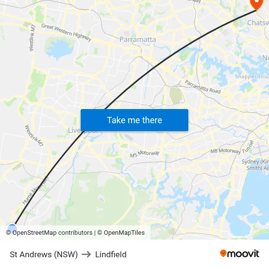 St Andrews (NSW) to Lindfield map