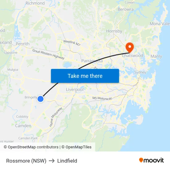 Rossmore (NSW) to Lindfield map