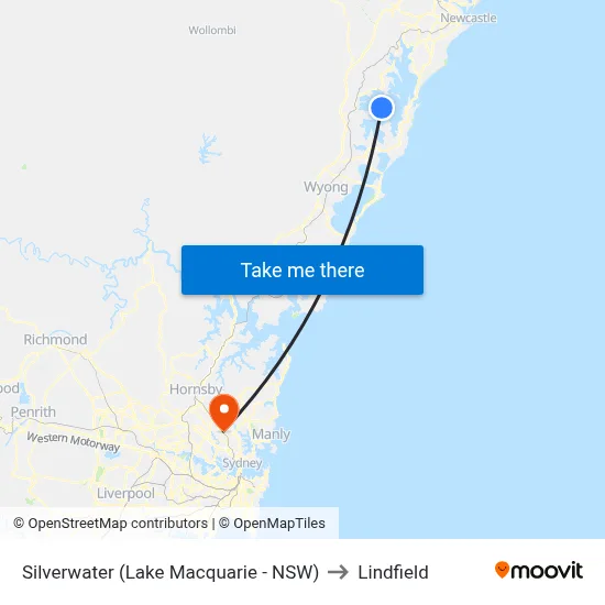 Silverwater (Lake Macquarie - NSW) to Lindfield map