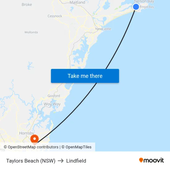 Taylors Beach (NSW) to Lindfield map