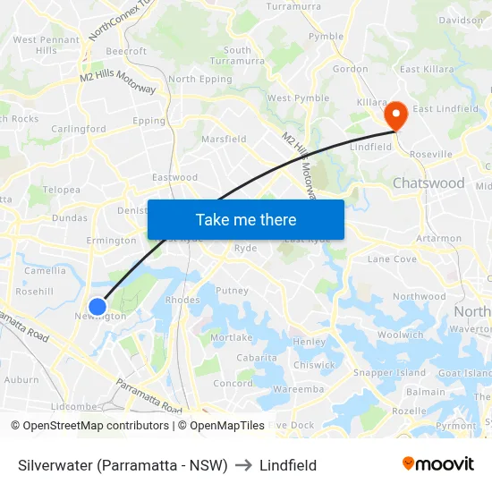 Silverwater (Parramatta - NSW) to Lindfield map