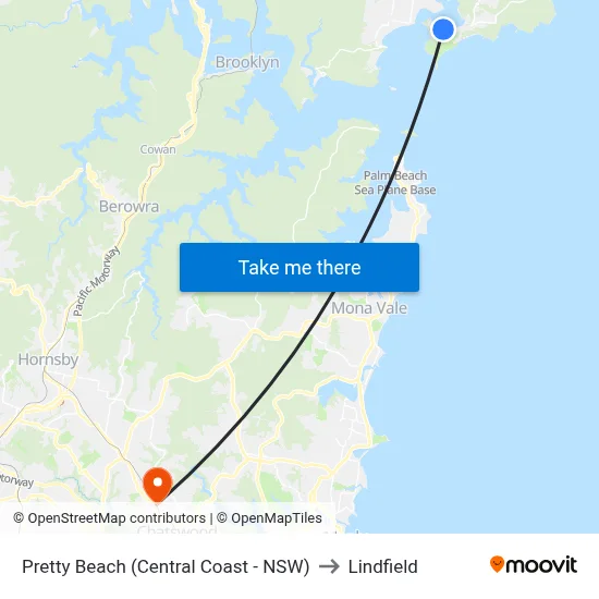 Pretty Beach (Central Coast - NSW) to Lindfield map