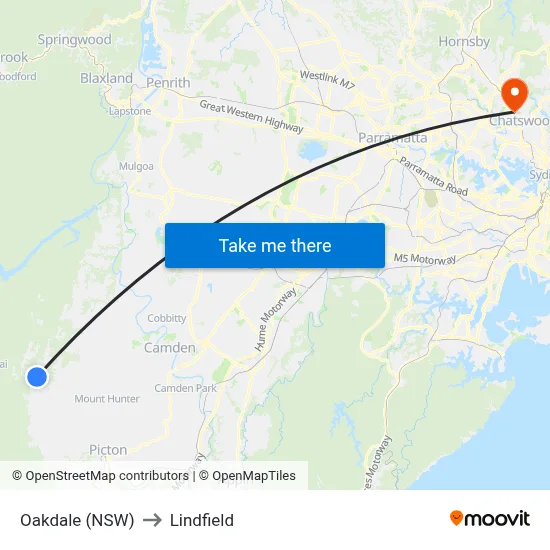 Oakdale (NSW) to Lindfield map